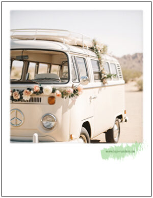 Vintage bus with floral decorations - Pola TAURUS art cards