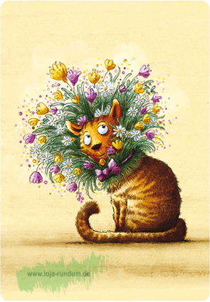 Katze mit Blumenkranz - Glücksmoment  - Tushita Paperart