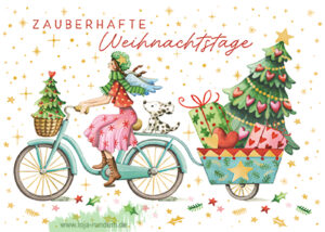 Fröhliche Weihnachten (Frau auf Fahrrad) - Edition Gollong