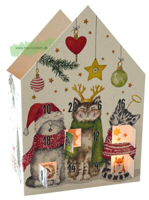 Teelicht Haus leuchtender Adventskalender - Katzen  - Edition Gollong