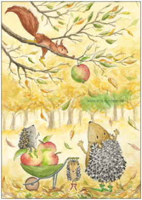 Animals during the apple harvest - Taurus Art Cards