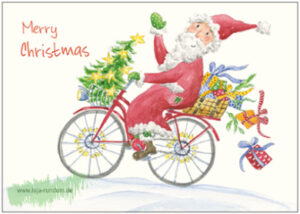 Merry Christmas (Weihanchtsmann auf Fahrrad)  - Taurus Kunstkarten