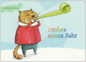 Frohes neues Jahr (Katze mit Tröte) - Taurus Kunstkarten