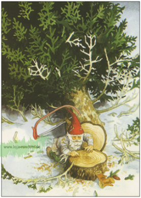 Zwerg mit gefälltem Tannenbaum - Nr. 215  - TAURUS Kunstkarten