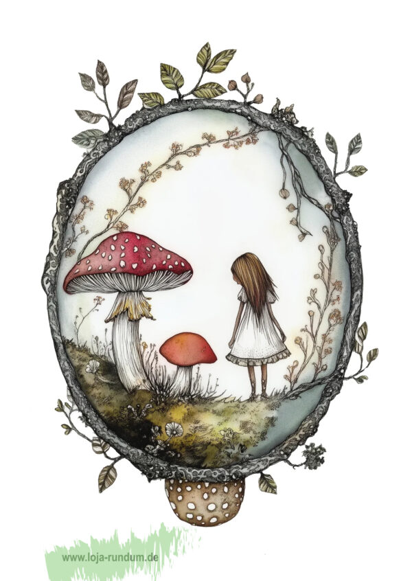Enchanted Mushrooms: The curious girl