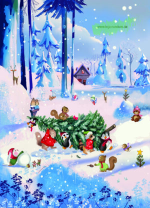 Animals fetch a Christmas tree