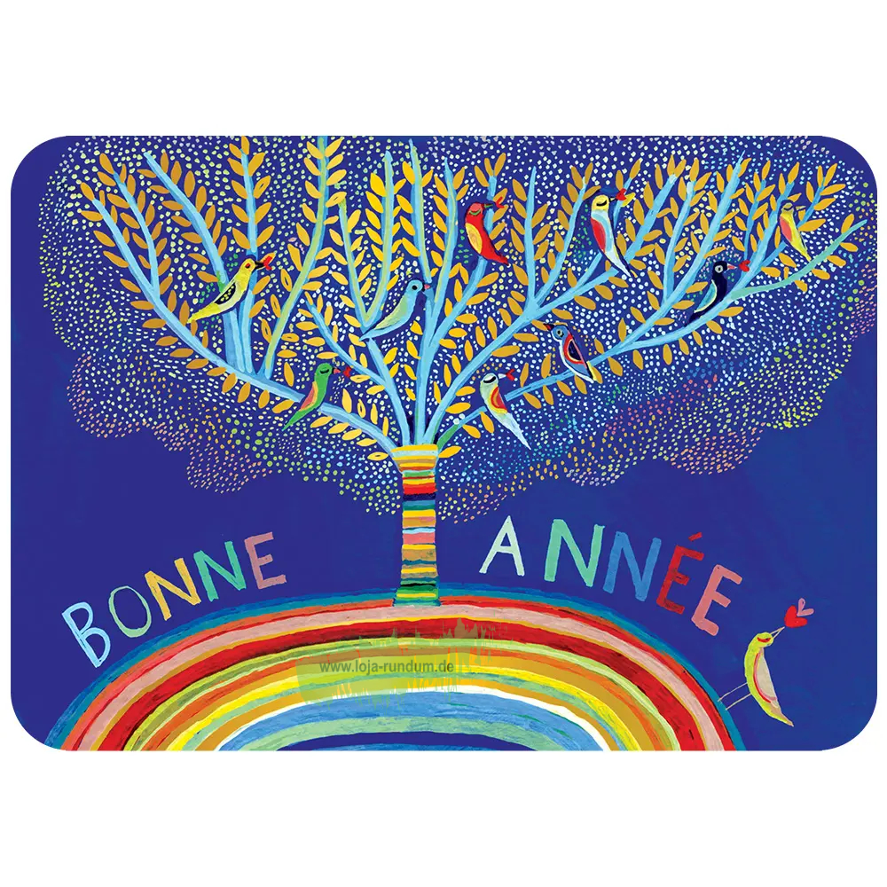 WUNSCHKARTE GUTES NEUES JAHR VOGELBAUM - Cartesdart