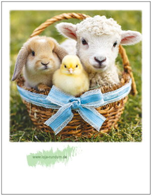 Lamm, Hase und Küken im Weidenkorb - Pola TAURUS Kunstkarten