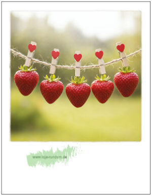 Erdbeeren an Schnur mit Wäscheklammern - Pola TAURUS Kunstkarten
