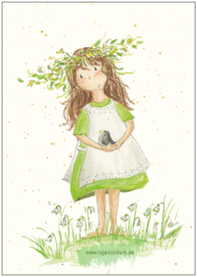 Frühlingsmädchen mit Vogel - Taurus Kunstkarten