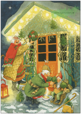 Women and elves decorate for Christmas - No. 86 - TAURUS art cards
