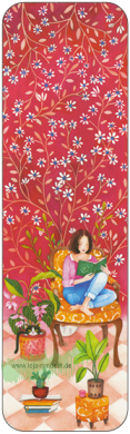 Woman reading in front of floral wallpaper - BOOKMARK - TAURUS art cards