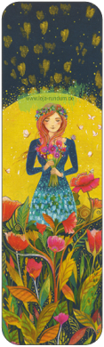 Woman with bouquet and wreath in flower meadow - BOOKMARK - TAURUS art cards