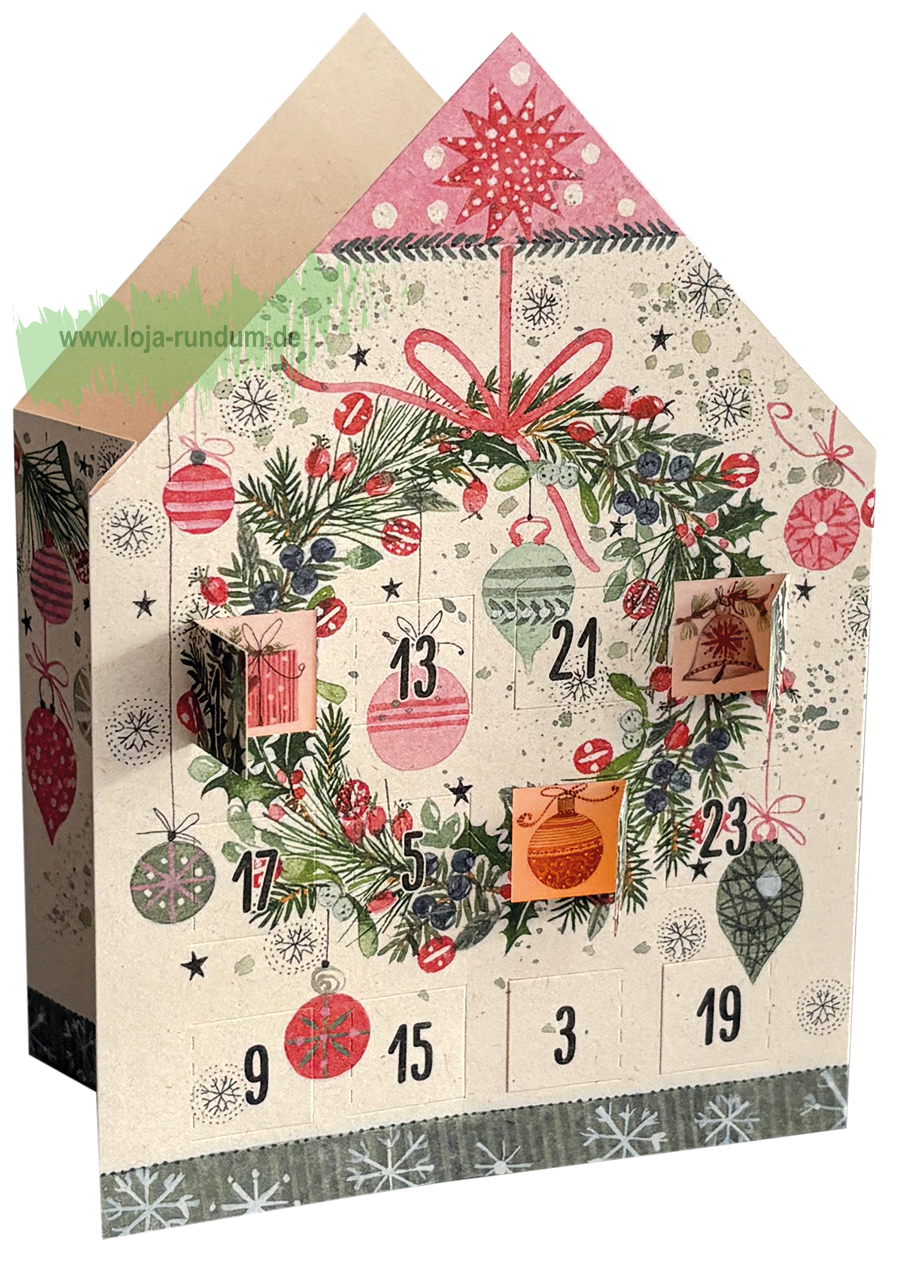 Tea light house glowing advent calendar - Wreath with decorations - Edition Gollong