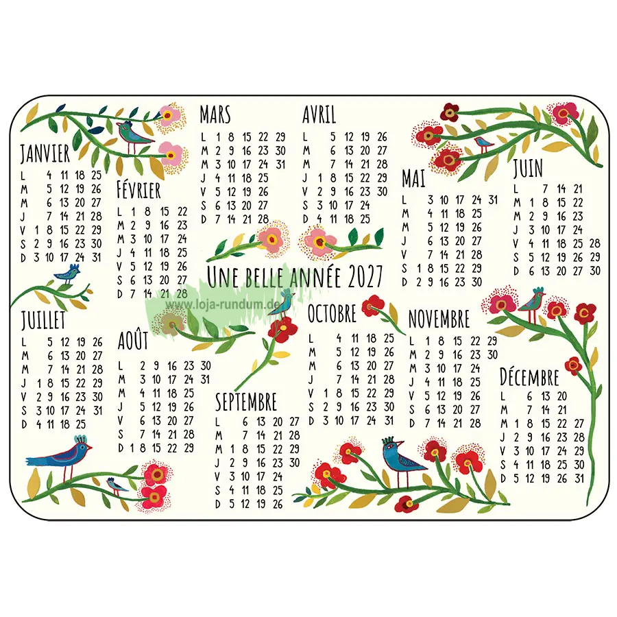 2027 CALENDAR Flowers and Birds - Cartesdart
